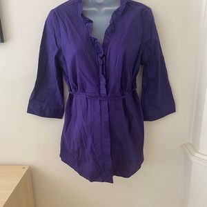 Motherhood Maternity Beautiful Purple 3/4 Sleeve Button Up Tie Waist Top.